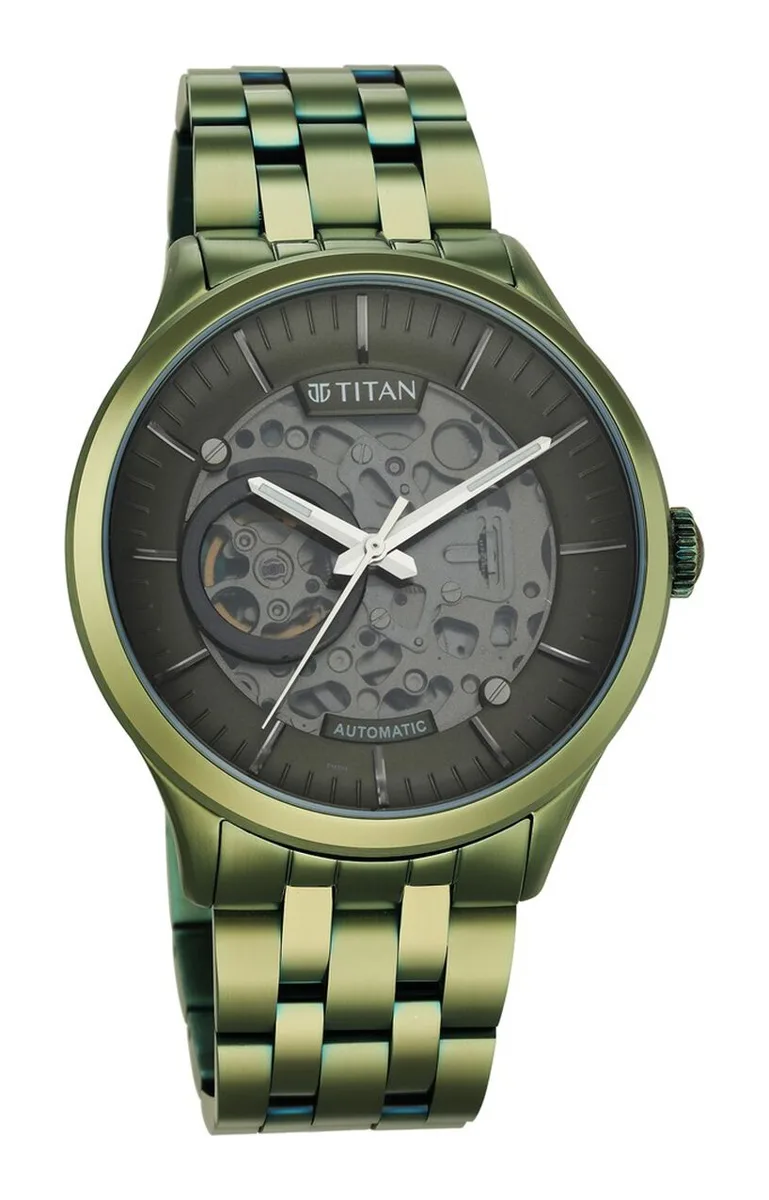 Titan Metal Mechanicals Automatic Skeleton Watch, Metallic Green (90140QM01) (official image: Titan)